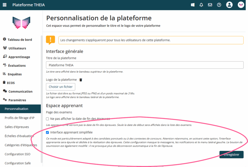 Nouveau paramètre dans le menu de personnalisation.